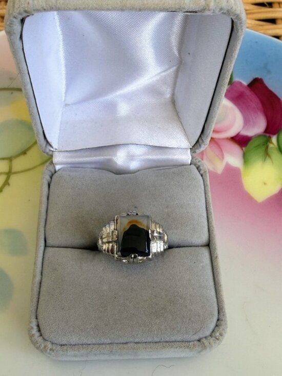 Uncus Jewelry - Vintage 60s Uncus Sterling Silver Dendritic Moss Picture Agate Ring Size 5.5